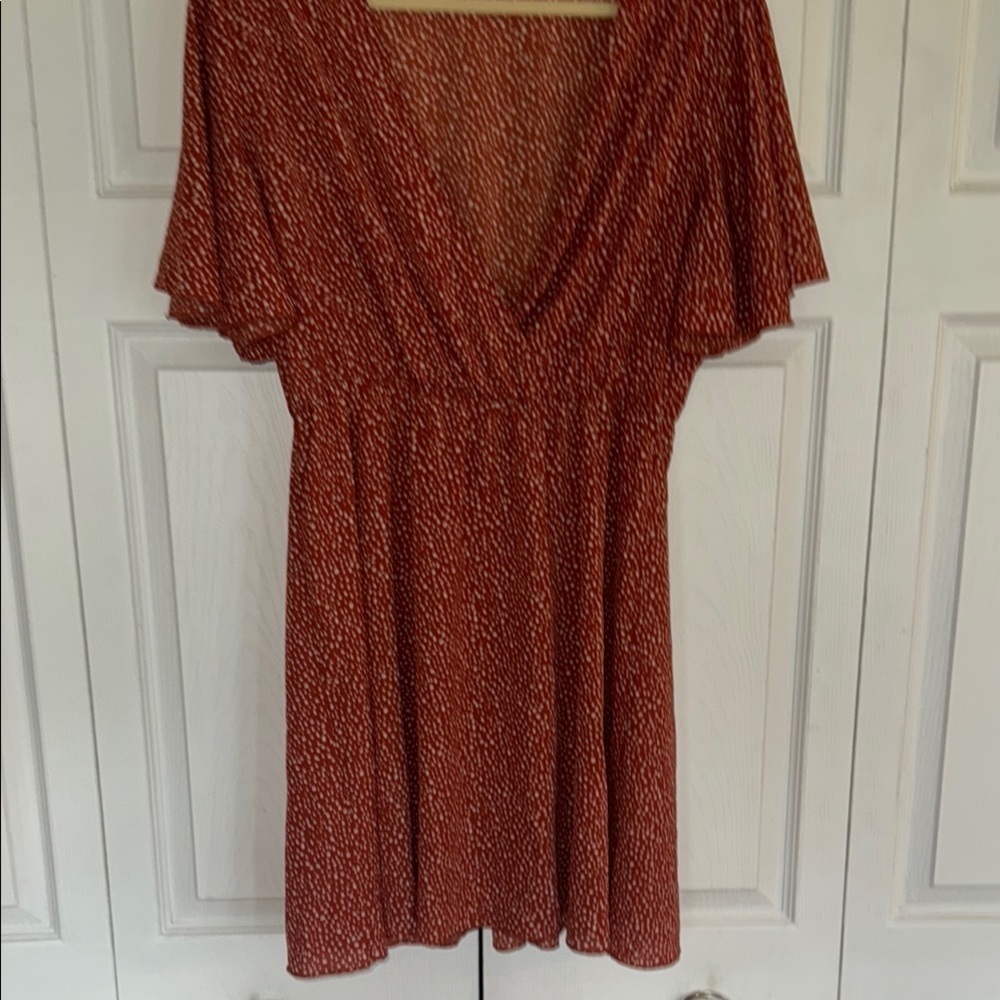 flirty women's cinnamon polkadot v neck dress - Picture 2 of 5